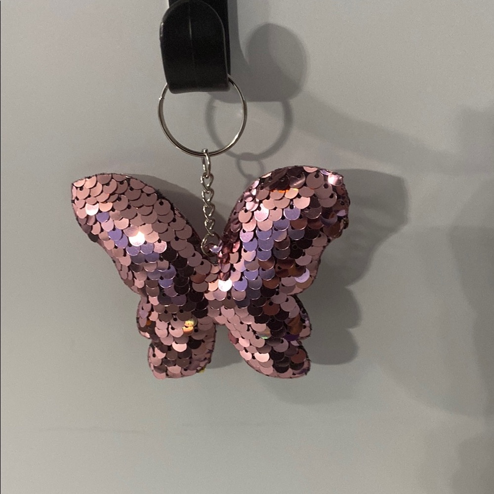 Pink Sequin Butterfly Keychain